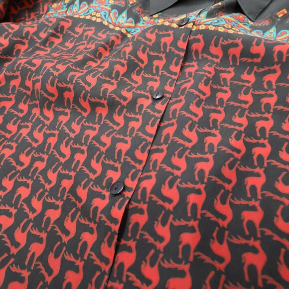 90s Stunt Collections 100% Silk Western Shirt Womens Medium Stag Deer Pattern - Picture 6 of 12